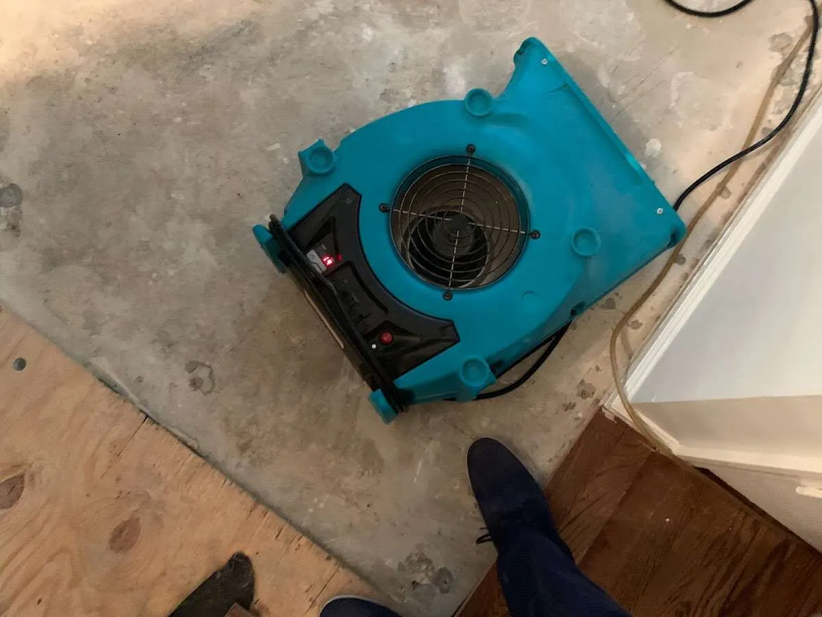 Air mover drying subfloor during Leak Detection & Repair in Newnan